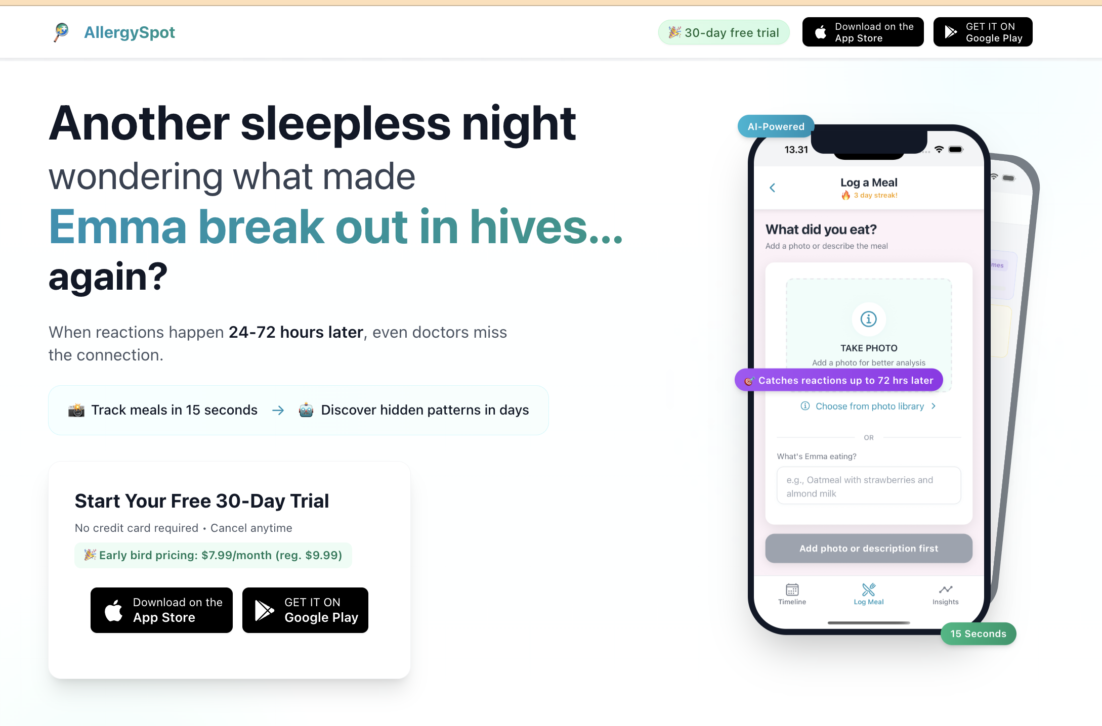 Allergy Spot - Food allergy tracker app for parents of kids with allergies